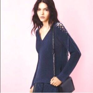 BCBGMaxazria Lace Shoulder Vneck Sweater